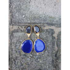 Gold Plaited Double Precious Blue Earring