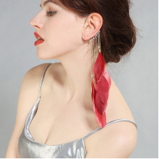  Red Exaggerated Feather Ear Charm