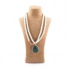 B2G Signature Green Agate Pearl Bloom Long Necklace
