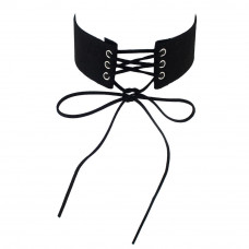 Black Goth Lace Up Choker Necklace