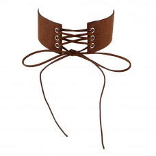 Brown Goth Lace Up Choker Necklace