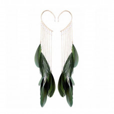 Green Exaggerated Feather Ear Charm