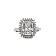 Radiant Crown Sterling Silver Engagement Ring