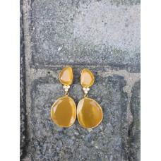 Gold Plaited Double Precious Lemon Stone Earring