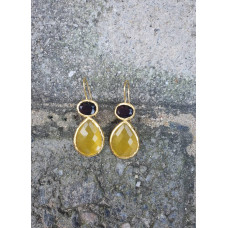 Honey colored Precious Stone with Purple Drop Earring