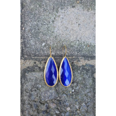 Precious Blue Stone Oval Shape With Gold Plaited Earring